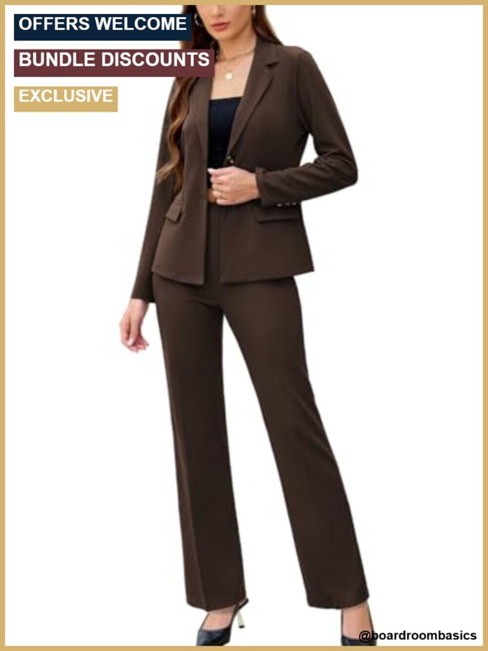 Women's 2 Piece Pantsuit Set Long Sleeve Blazer Straight Leg Pants Business